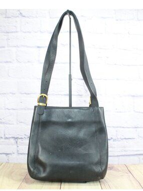 Vintage Soho Buckle Bag Black Leather Shoulder Tote Gold Hardware Minimalist